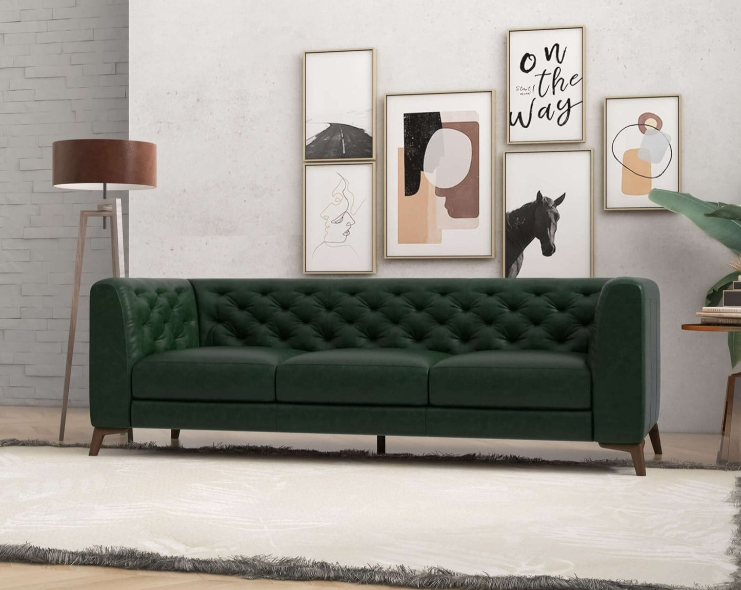 Carter Jade Tufted Tight Back Genuine Leather Sofa