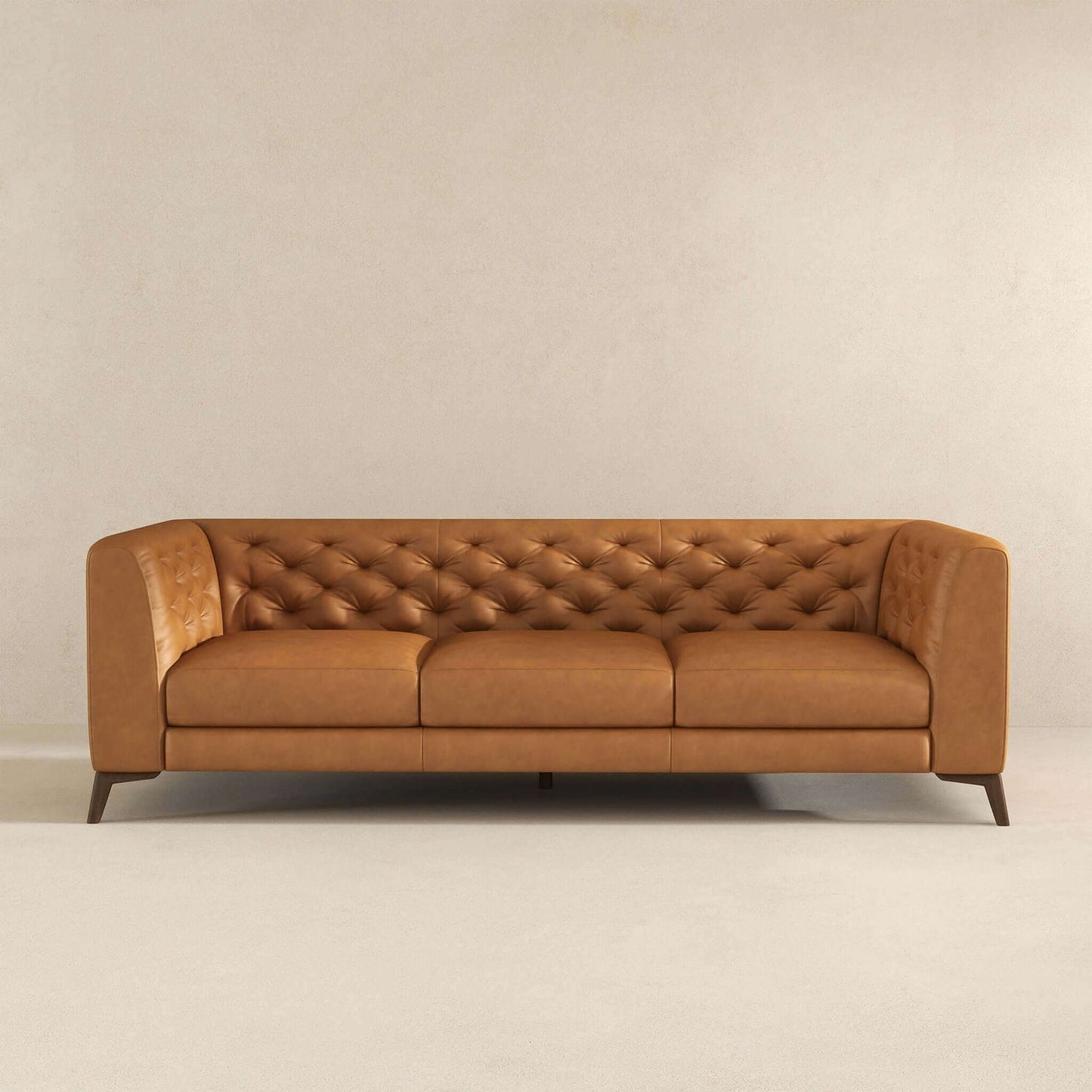 Carter Tan Tufted Tight Back Genuine Leather Sofa