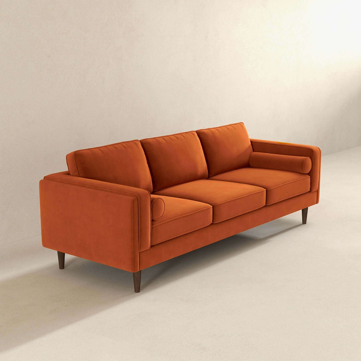 Amber 86" Mid Century Modern Burnt Orange  Velvet Sofa