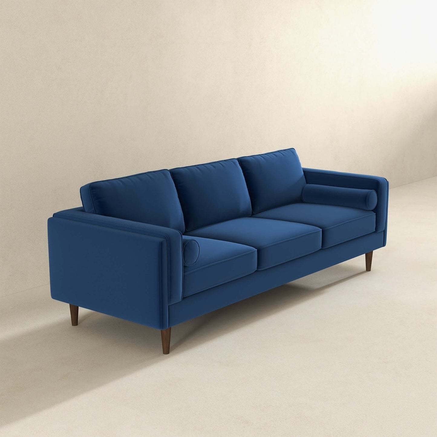 Amber 86" Mid-Century Modern Blue  Velvet Sofa