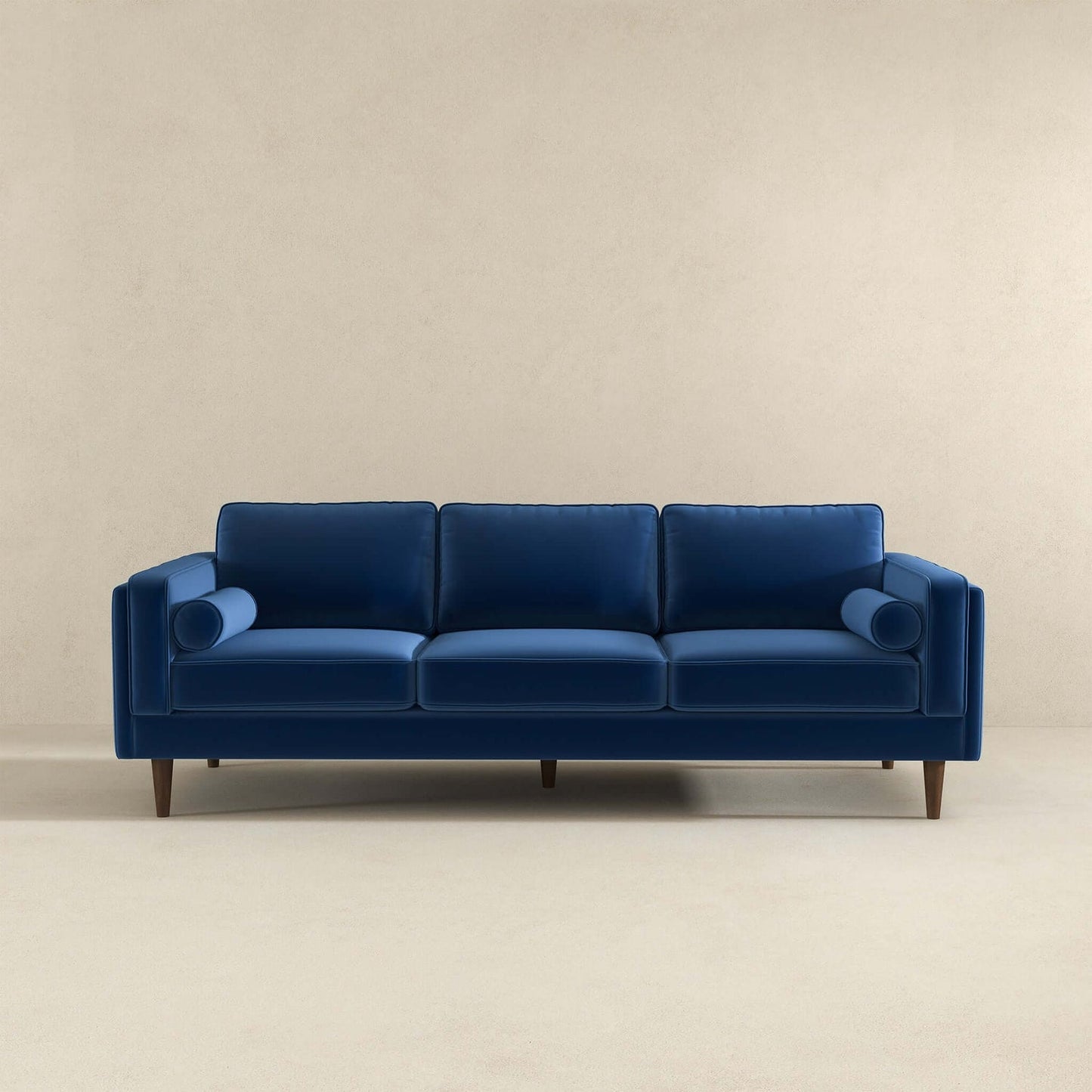 Amber 86" Mid-Century Modern Blue  Velvet Sofa