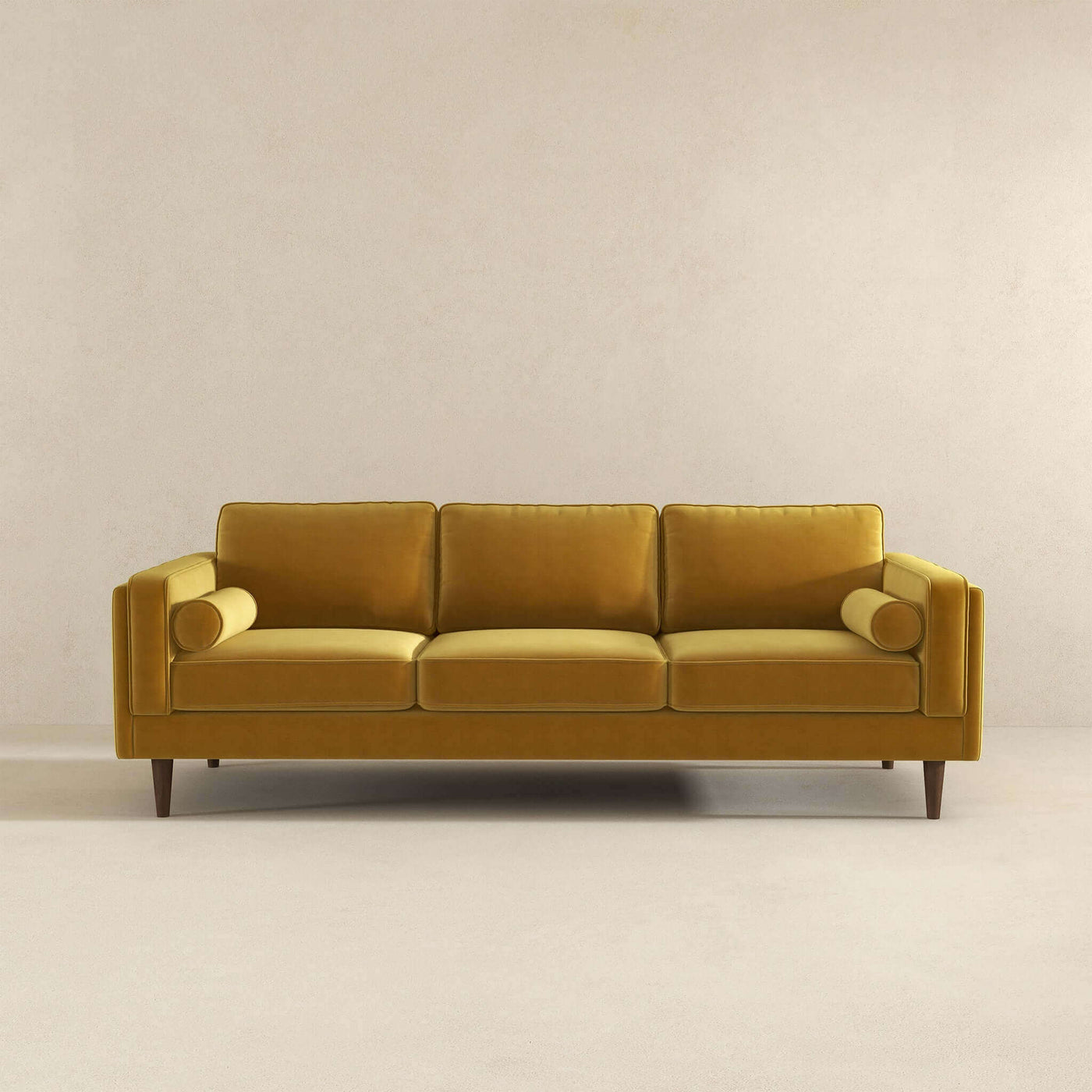 Amber 86" Mid Century Modern Yellow  Velvet Sofa