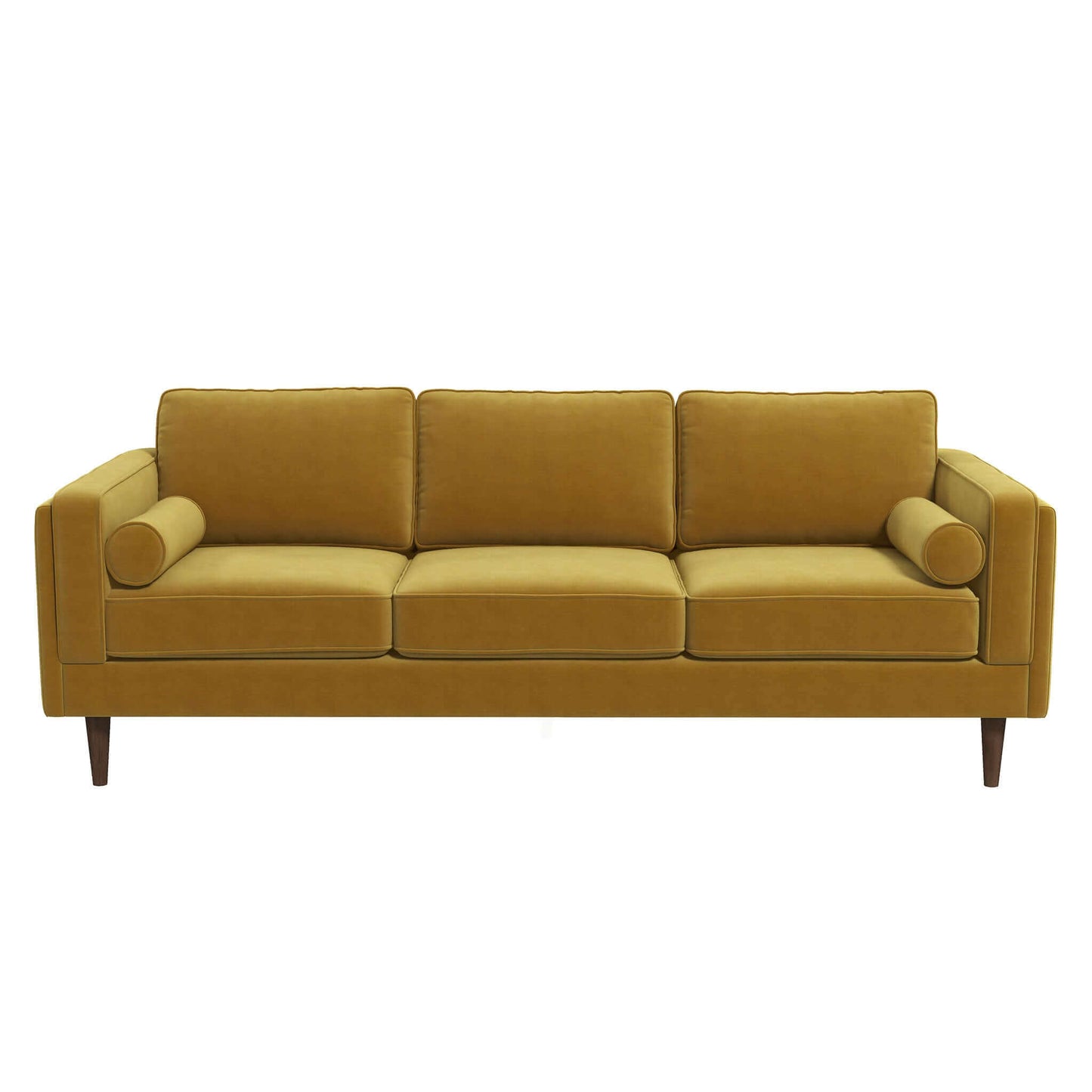 Amber 86" Mid Century Modern Yellow  Velvet Sofa