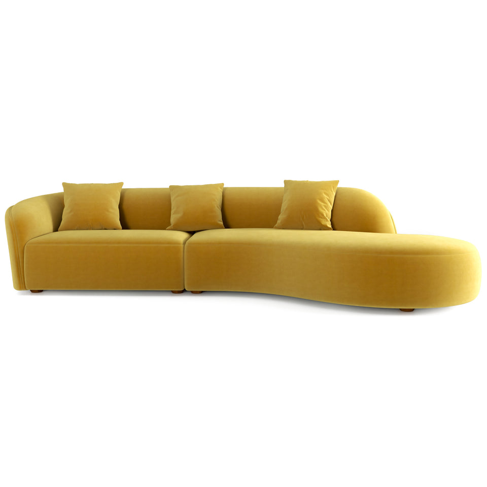 Elijah Yellow Velvet Japandi Style Curvy 126" Sectional