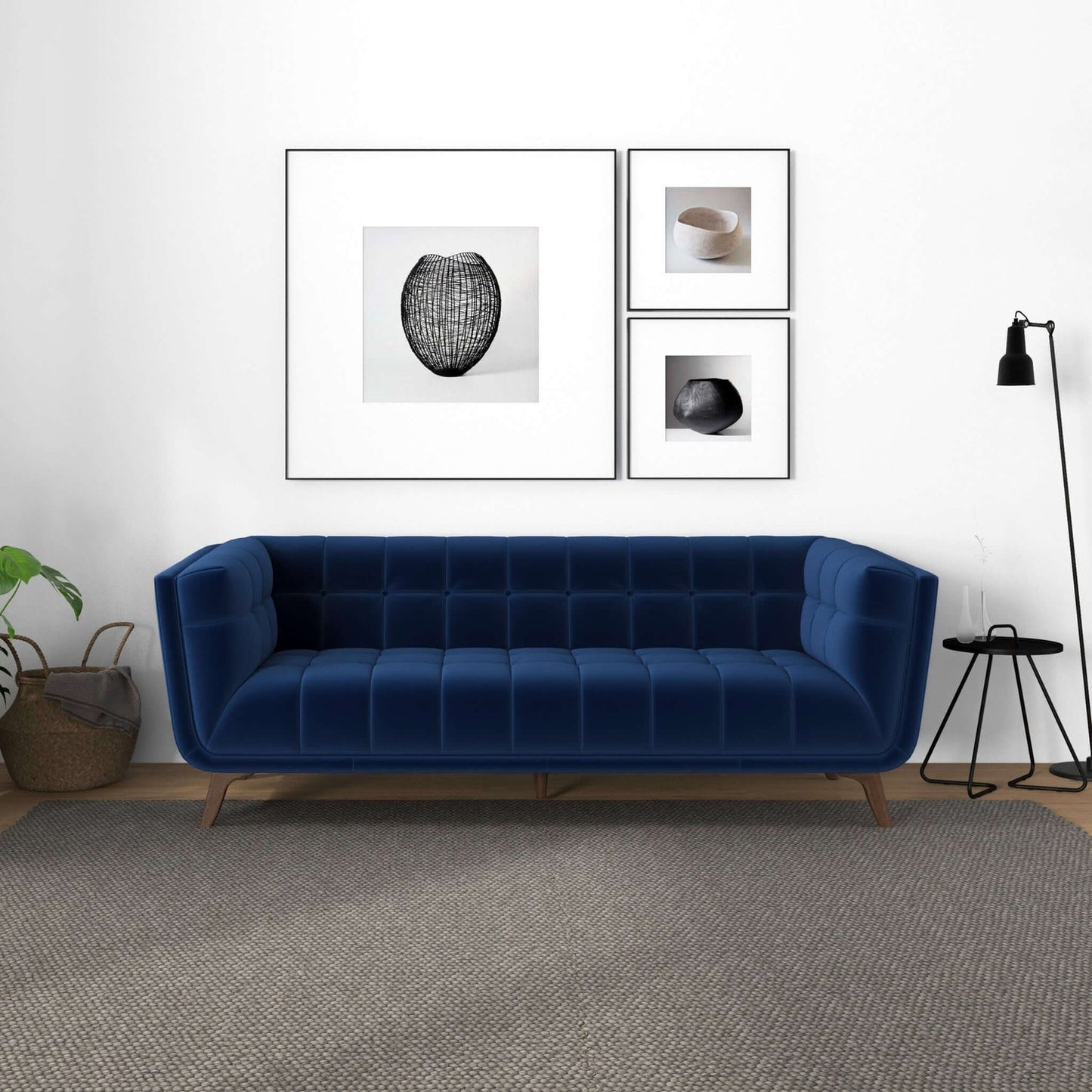 Addison 86" Blue Velvet Modern  Sofa