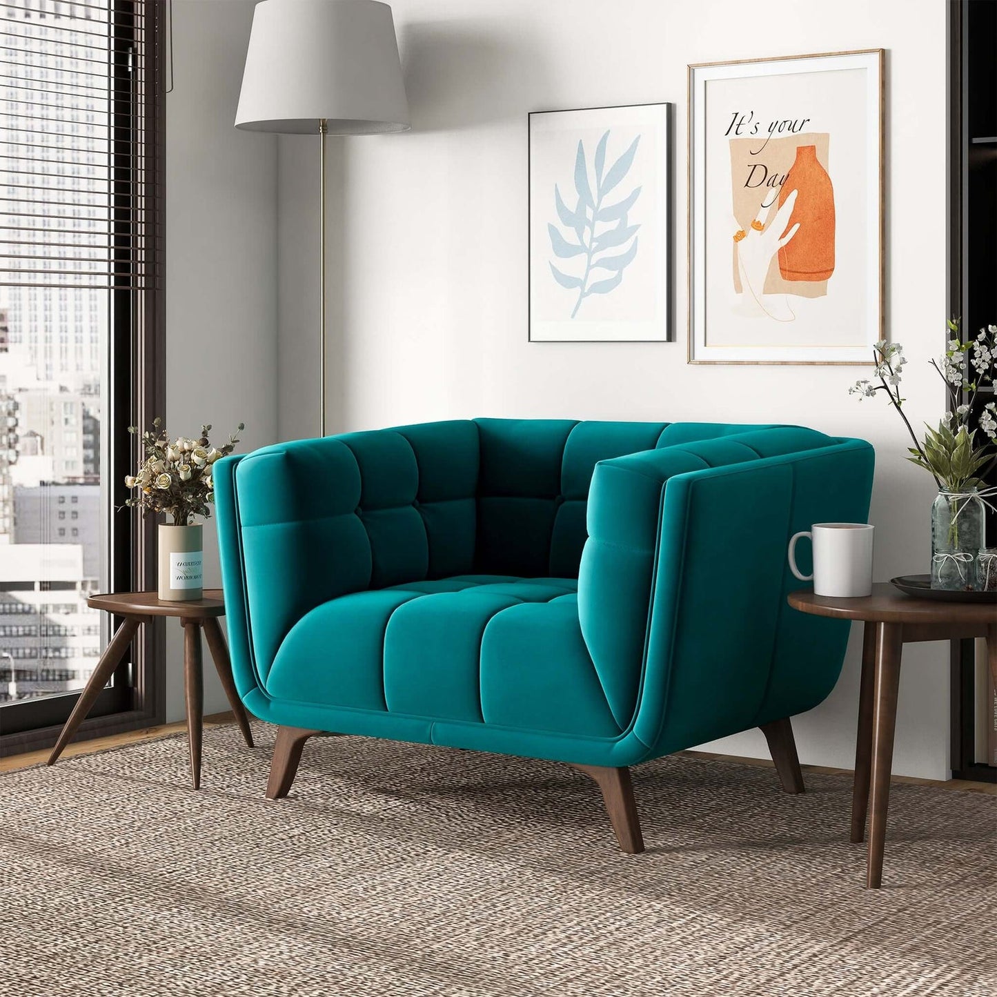 Addison Mid Century Modern Teal Velvet Lounge Chair