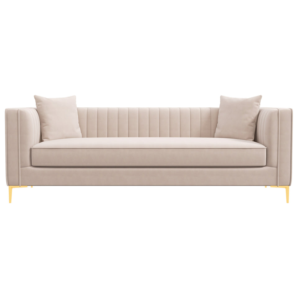 Angelina 84" Mid-Century Modern Cream Velvet Tufted Sofa