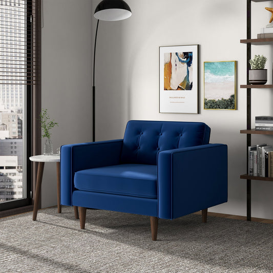 Casey Mid-Century Modern Blue Velvet Lounge Chair