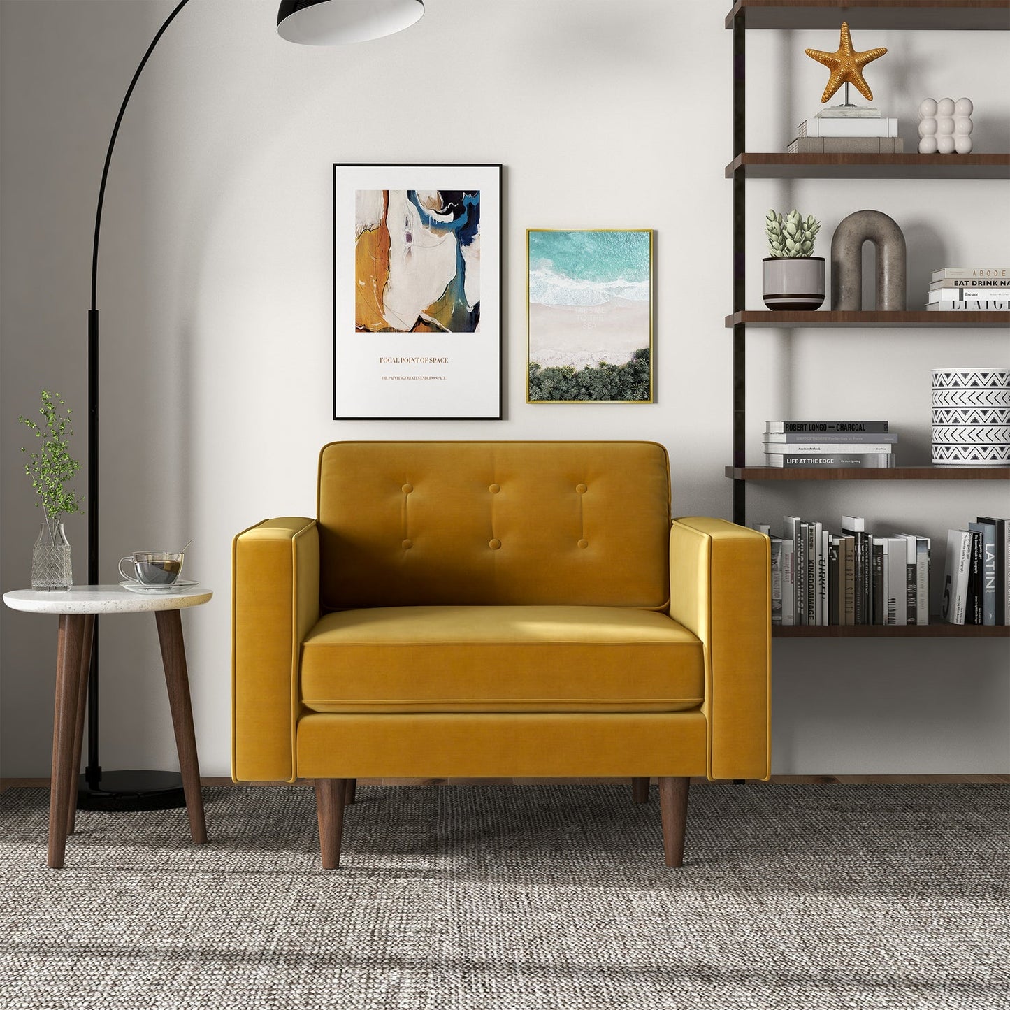 Casey Mid-Century Modern Gold Velvet Lounge Chair