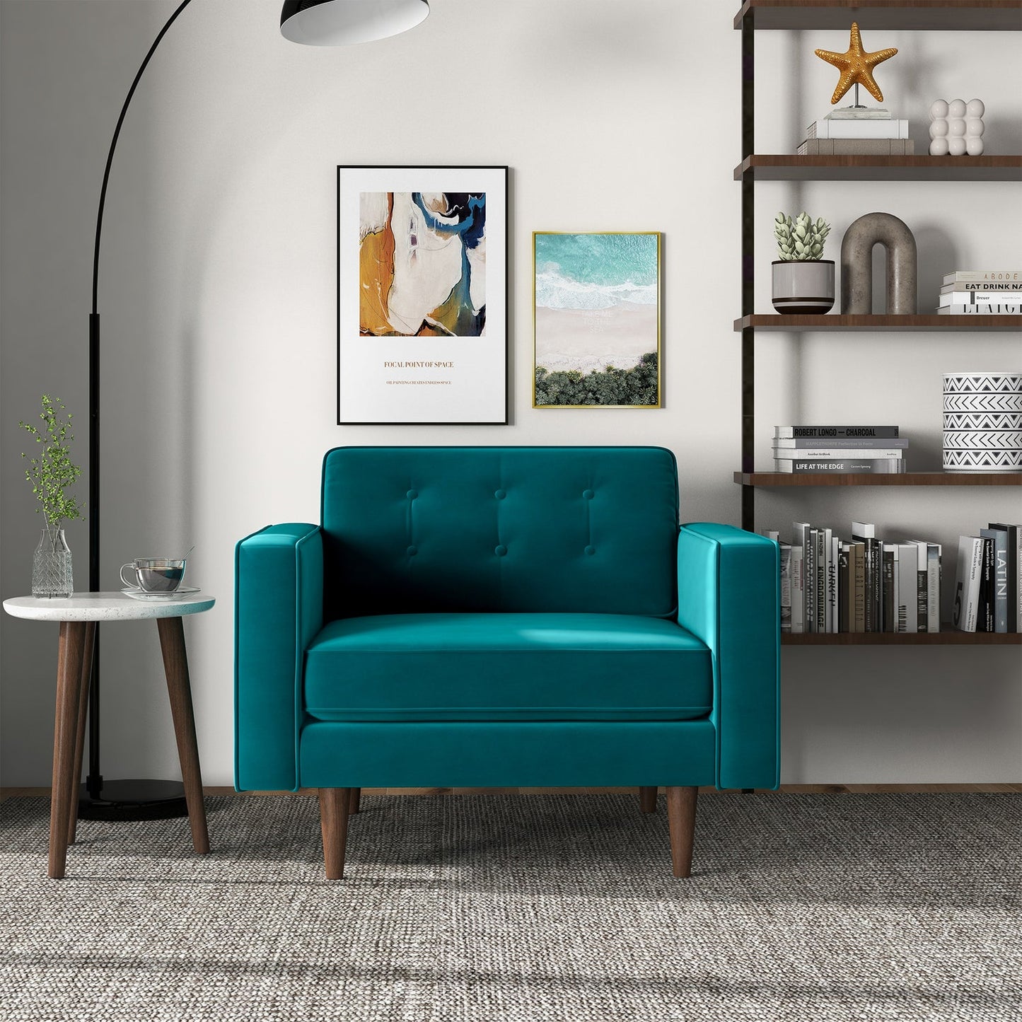 Casey Mid-Century Modern Teal Velvet Lounge Chair