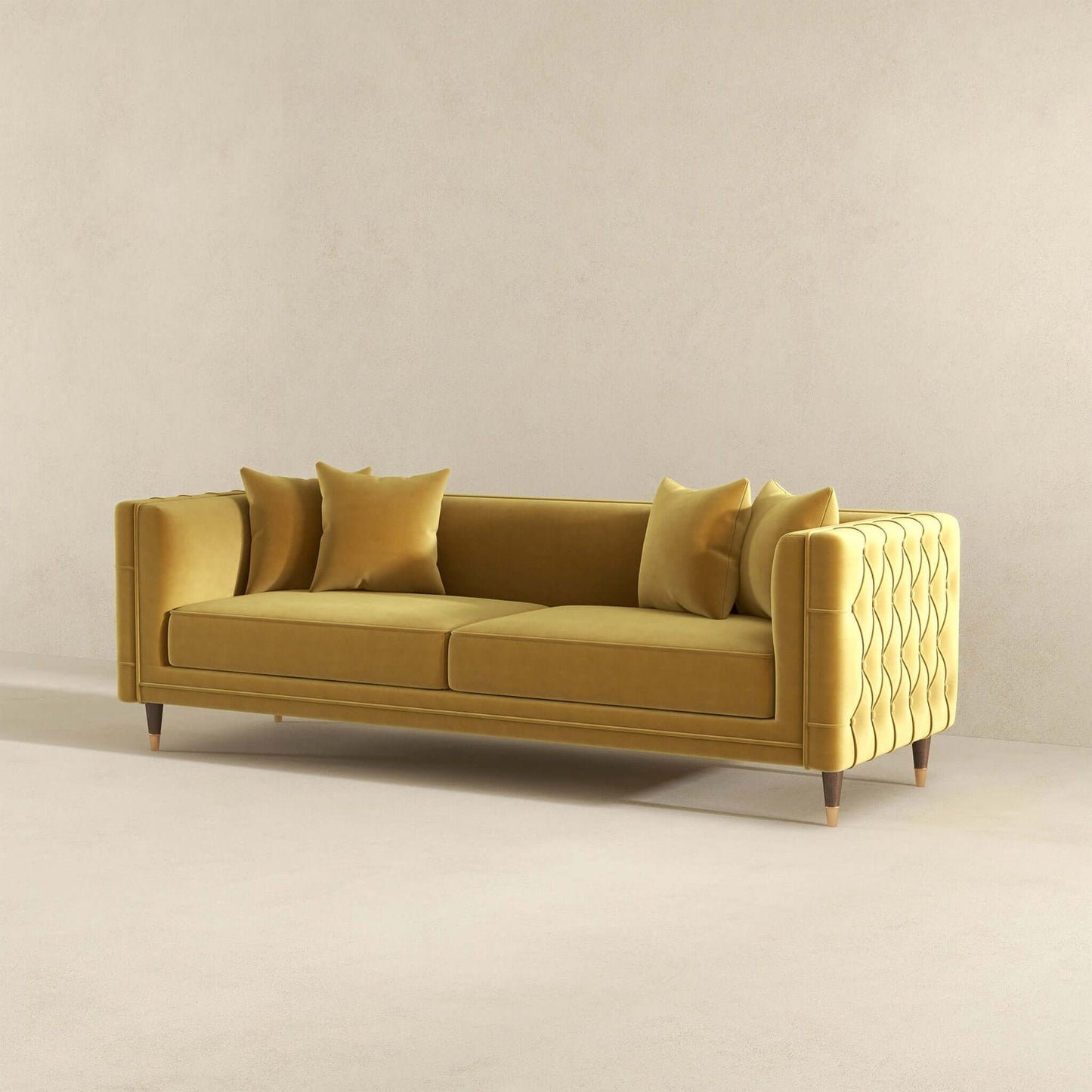 Edward Mid Century Modern Yellow Mustard Velvet Sofa