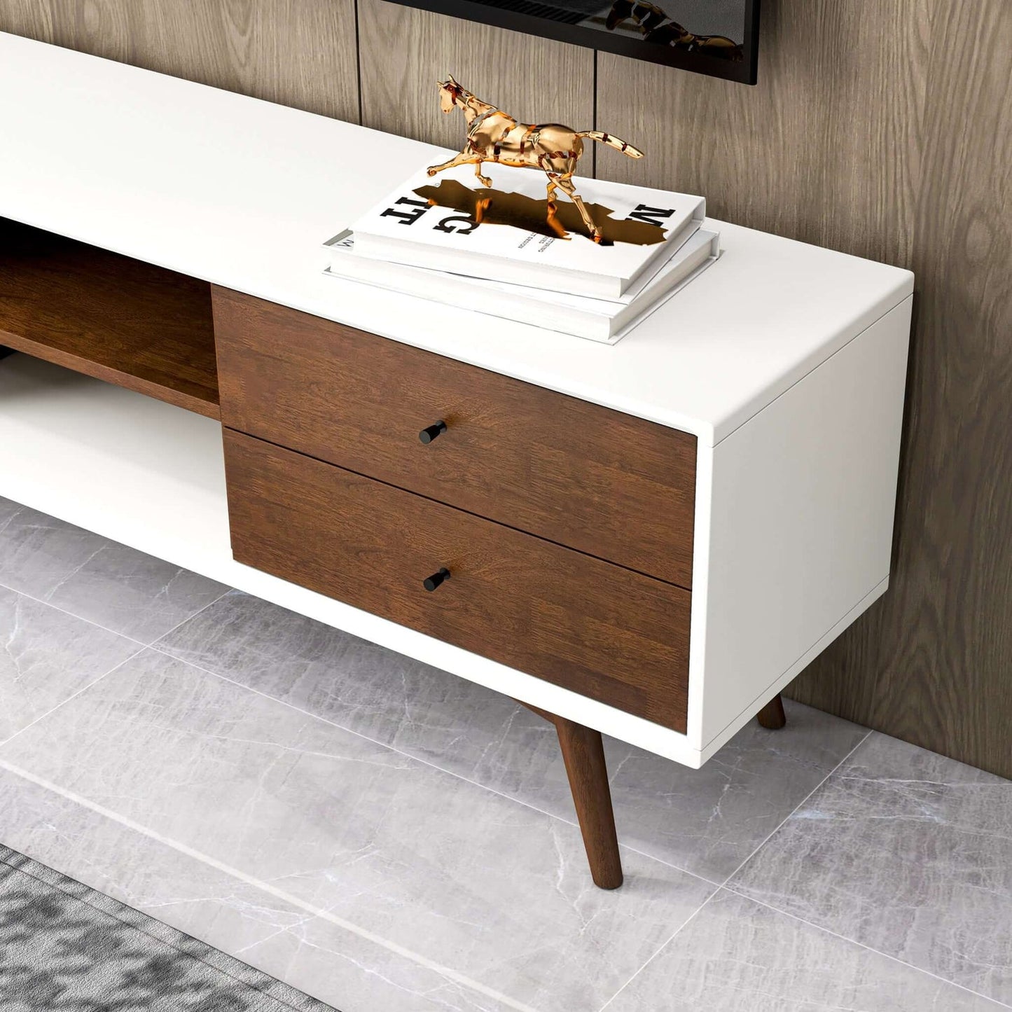 Caroline White Modern Style Walnut 72" TV Stand