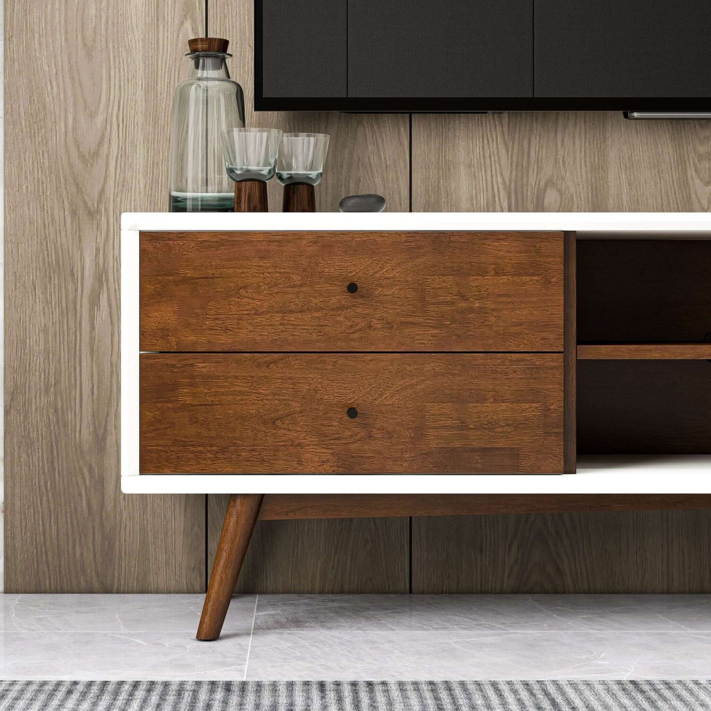 Caroline White Modern Style Walnut 72" TV Stand