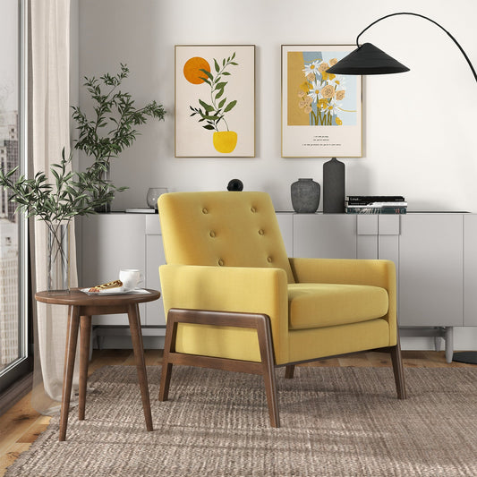 Cole Mid-Century Modern Solid Wood Dark Yellow Velvet Lounge Chair