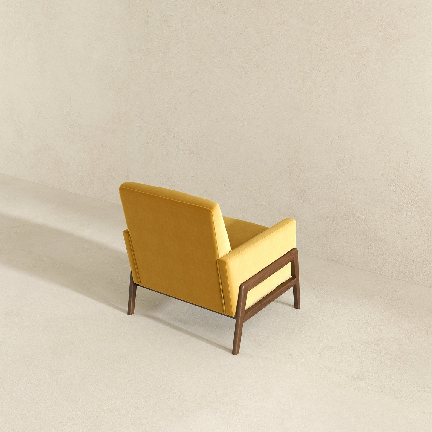 Cole Mid-Century Modern Solid Wood Dark Yellow Velvet Lounge Chair