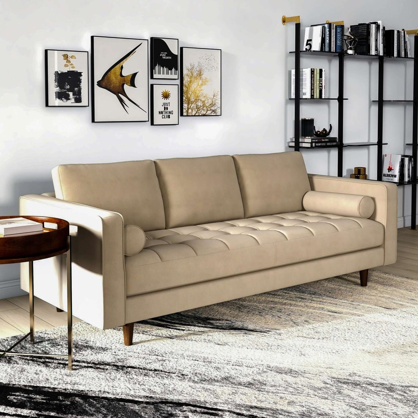 Catherine Taupe Velvet Mid-Century Modern Sofa