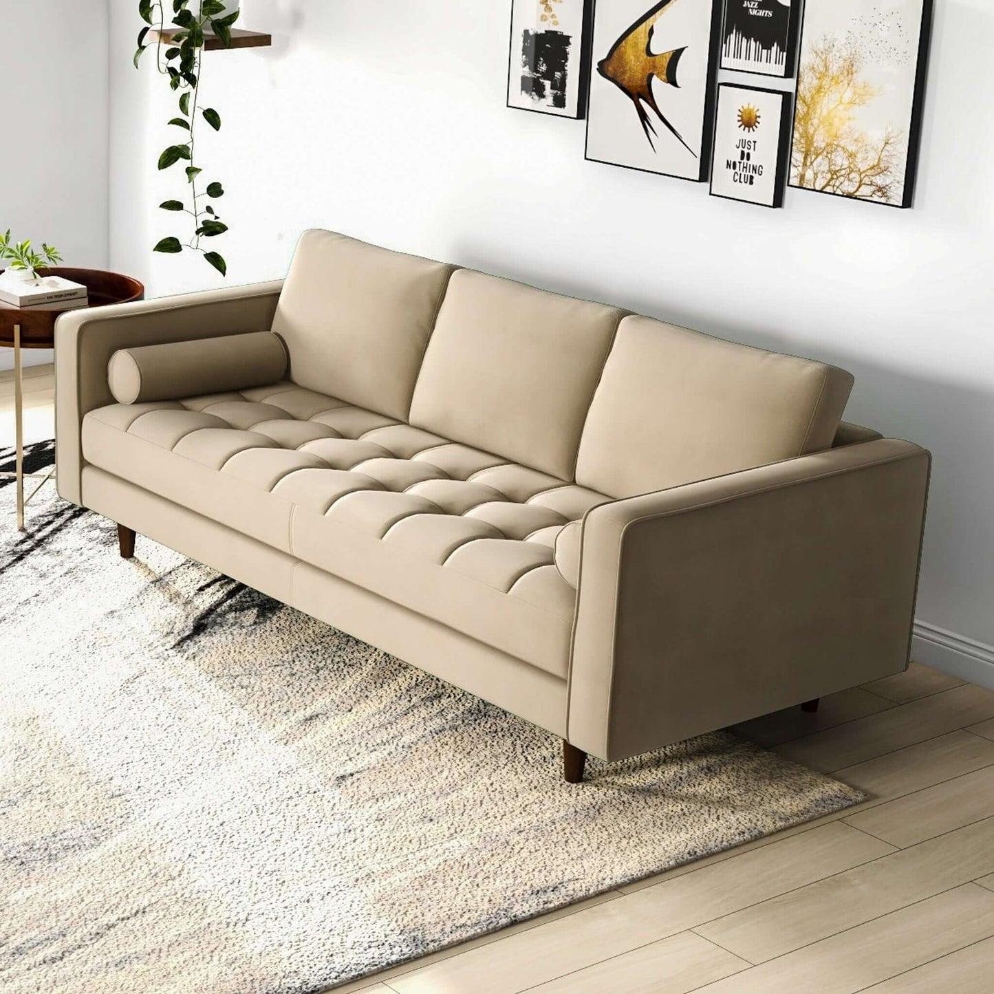 Catherine Taupe Velvet Mid-Century Modern Sofa