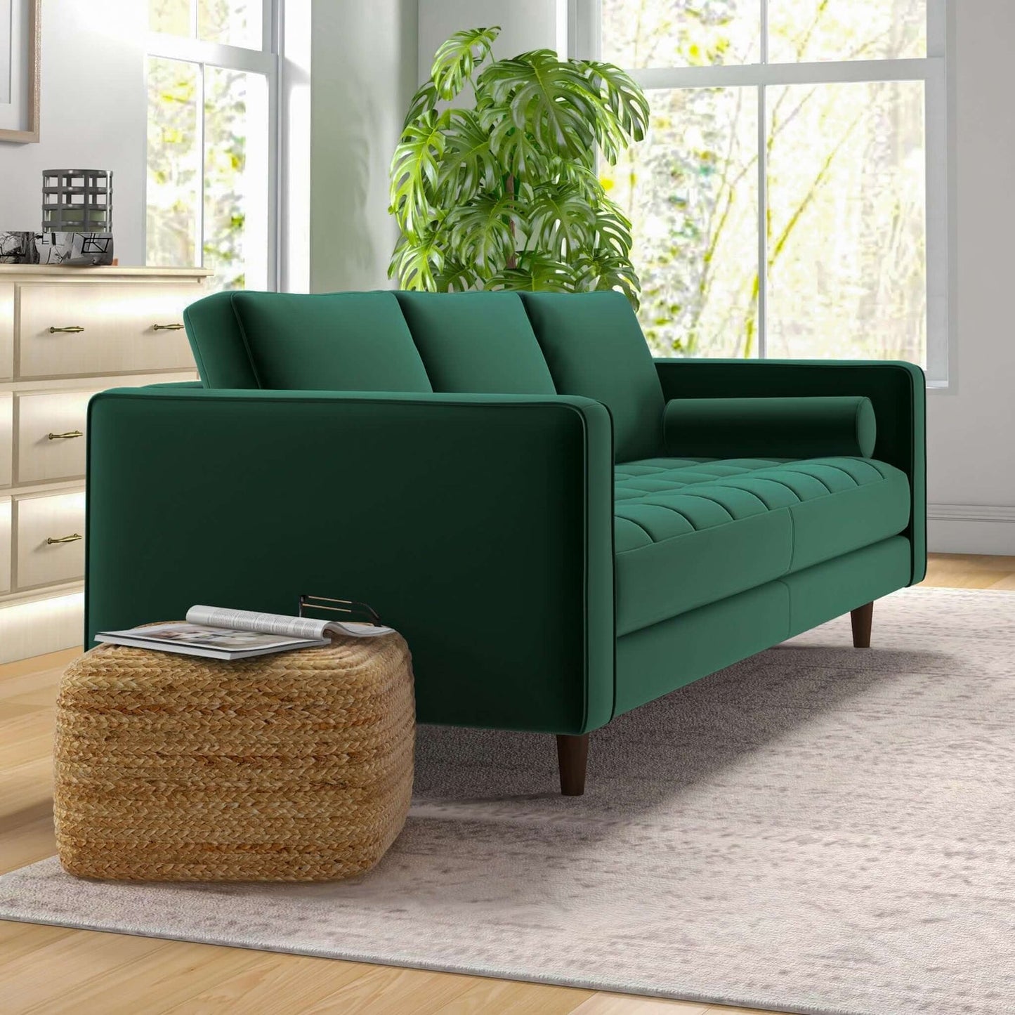 Catherine Green Velvet Mid-Century Modern Sofa