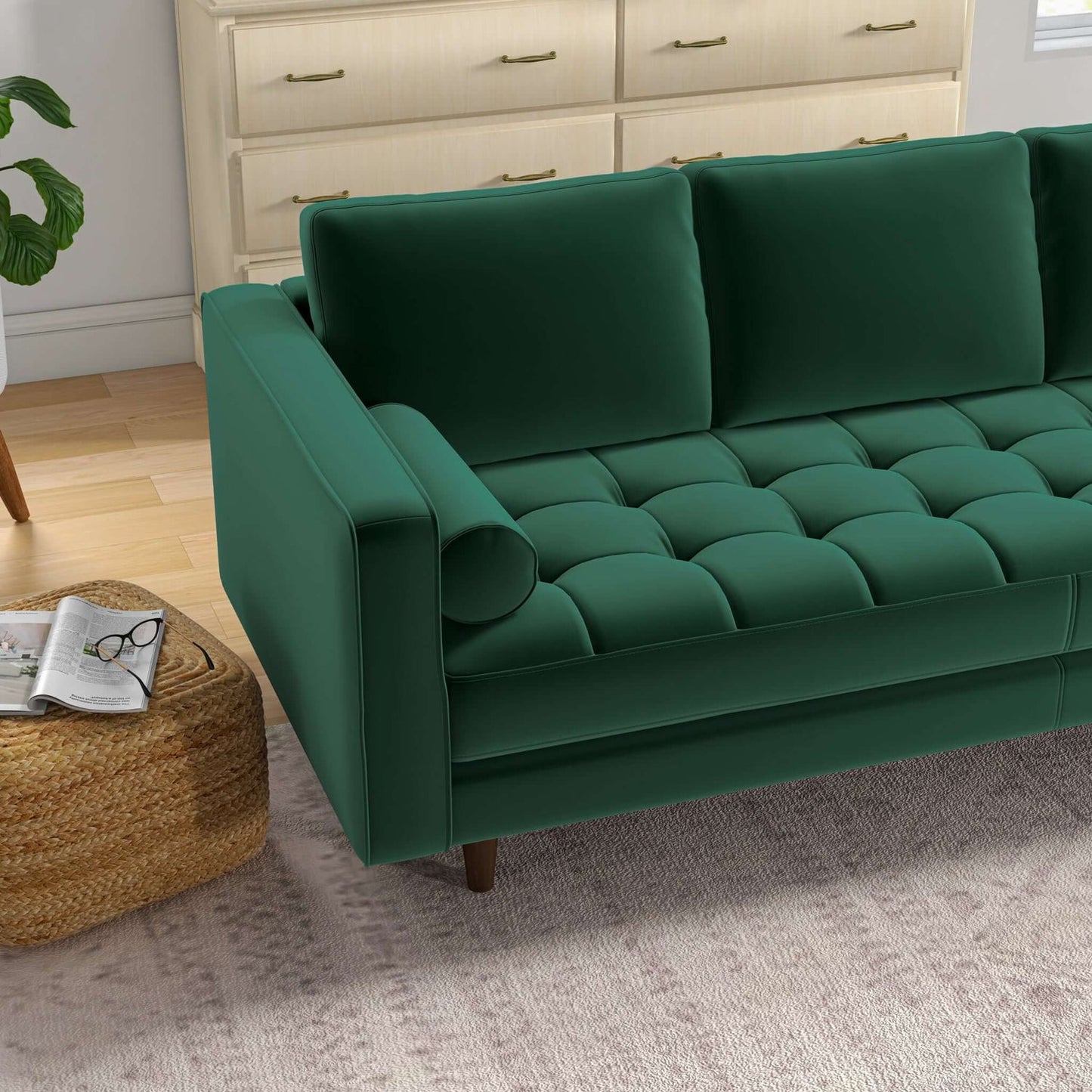 Catherine Green Velvet Mid-Century Modern Sofa