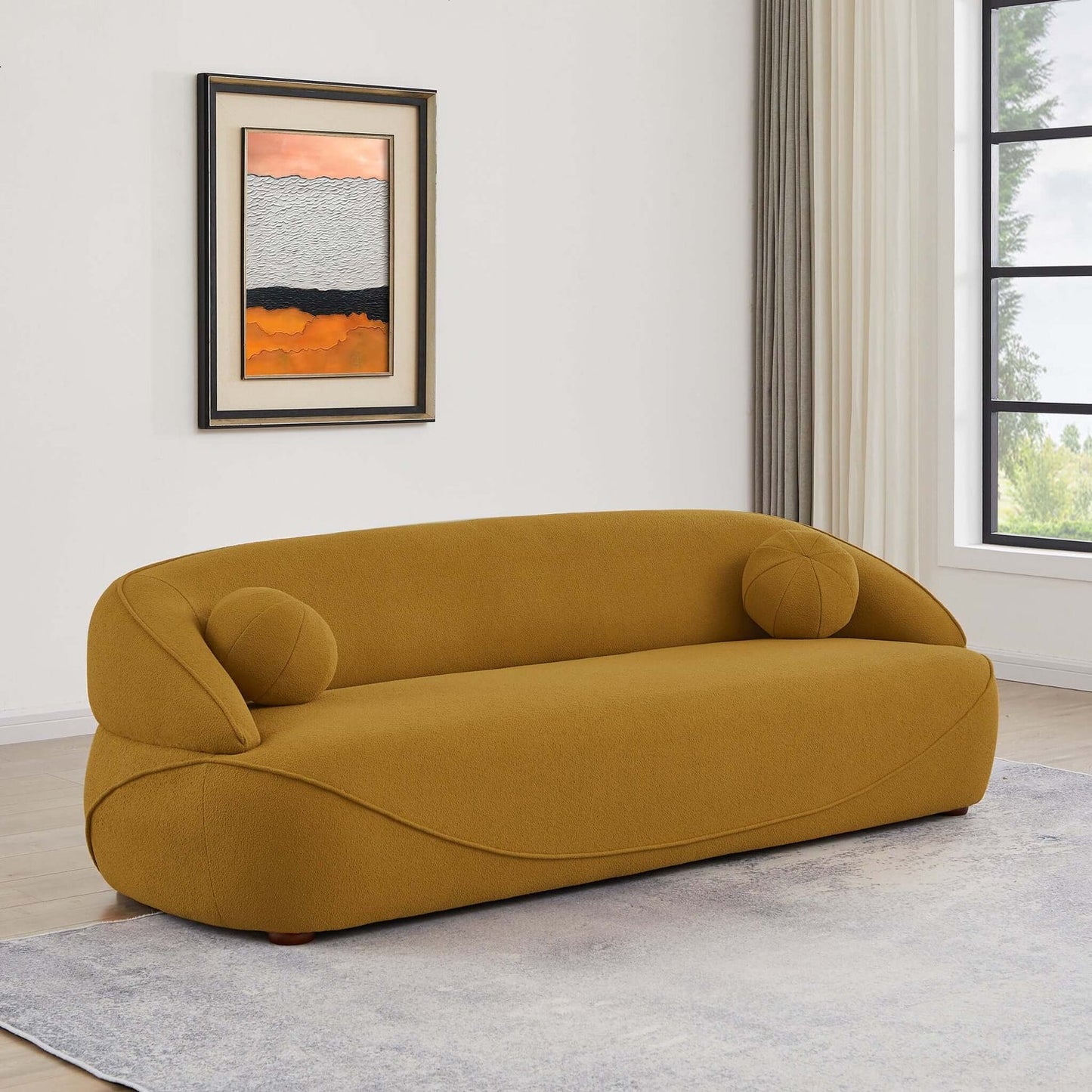 Andrew 84" Mustard Japandi Style Boucle Sofa