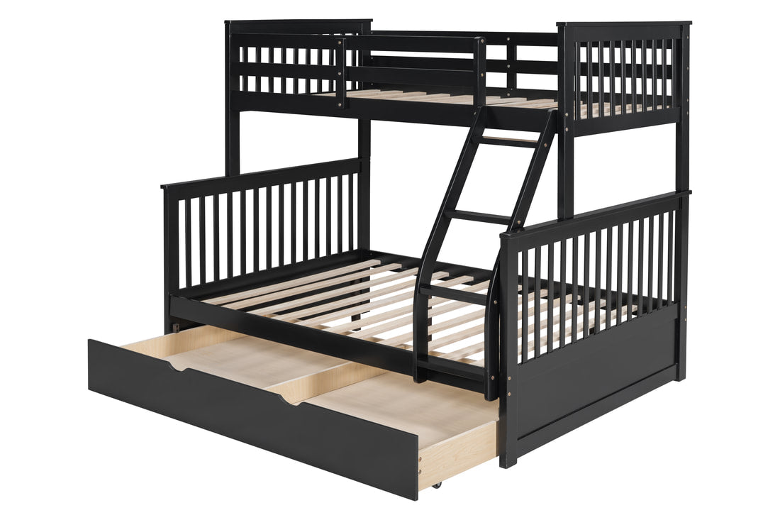 BB22 Twin/Full Bunk Bed w/Twin Trundle Black