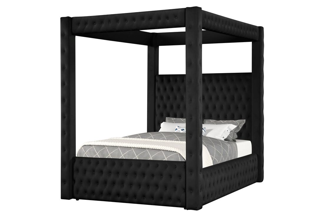 Castle Black Velvet Queen Platform Bed