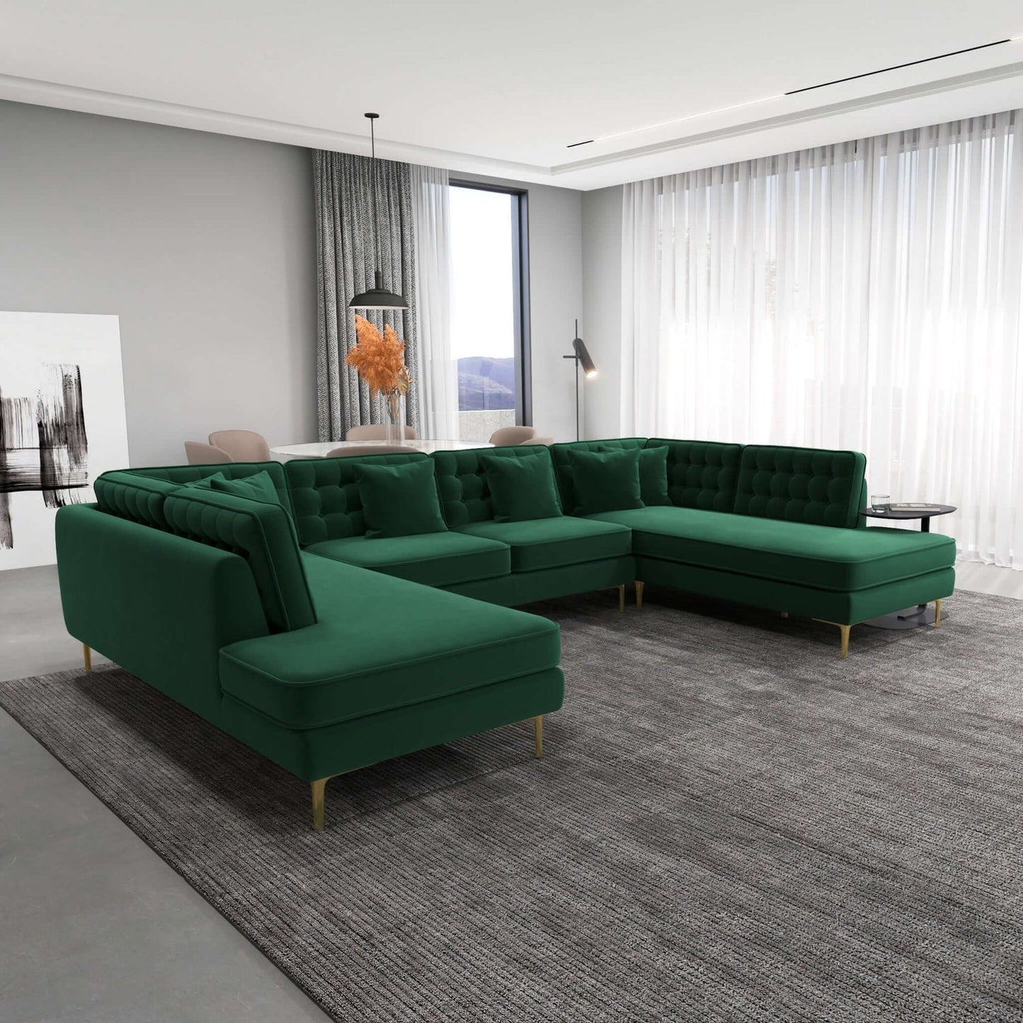 Brooke 131" Green Velvet U Shape Corner Sectional