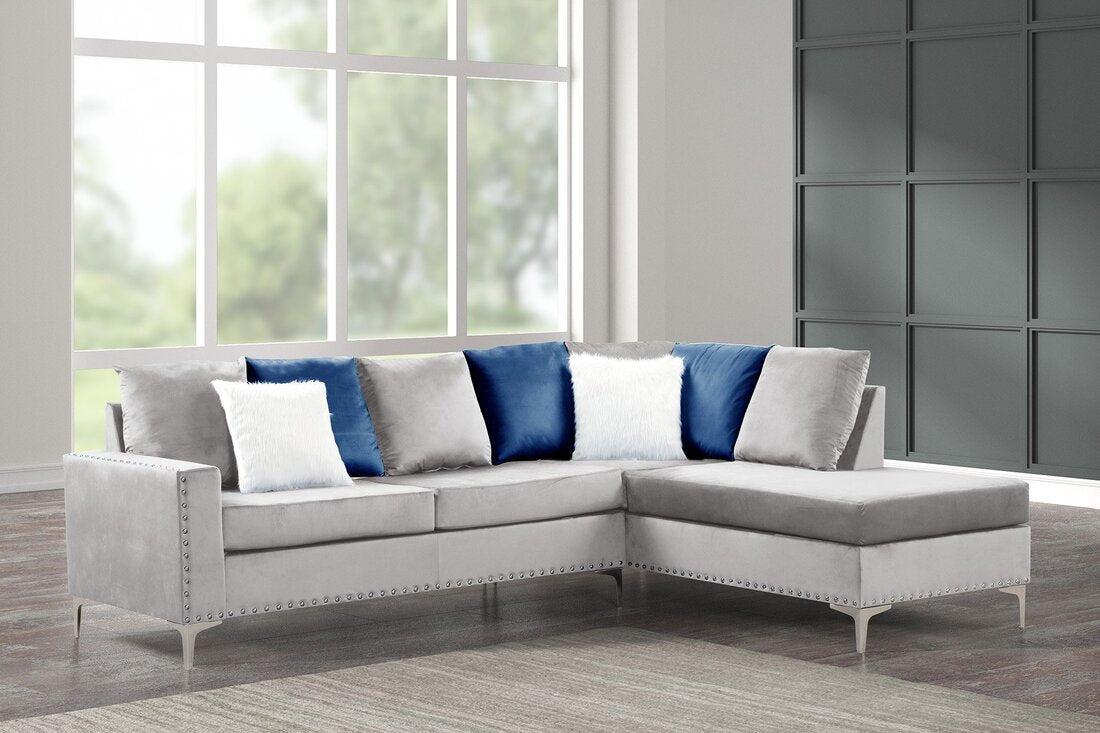 Cindy2 Silver Velvet Reversible Sectional