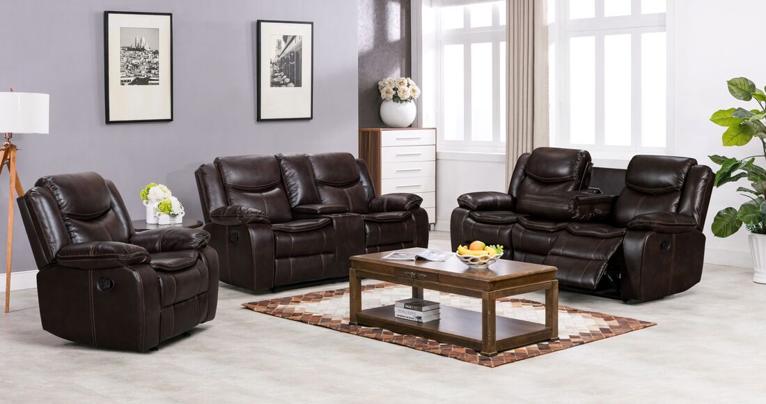 Reno Brown PU 3pc Reclining Set