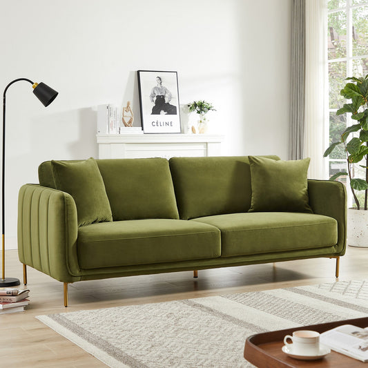 Dameron Mid Century Modern Olive Green Velvet Sofa