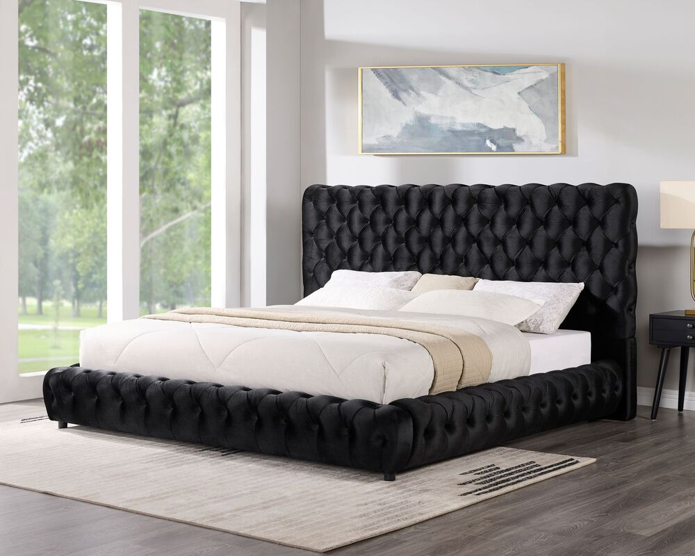 Dream Black Velvet King Platform Bed