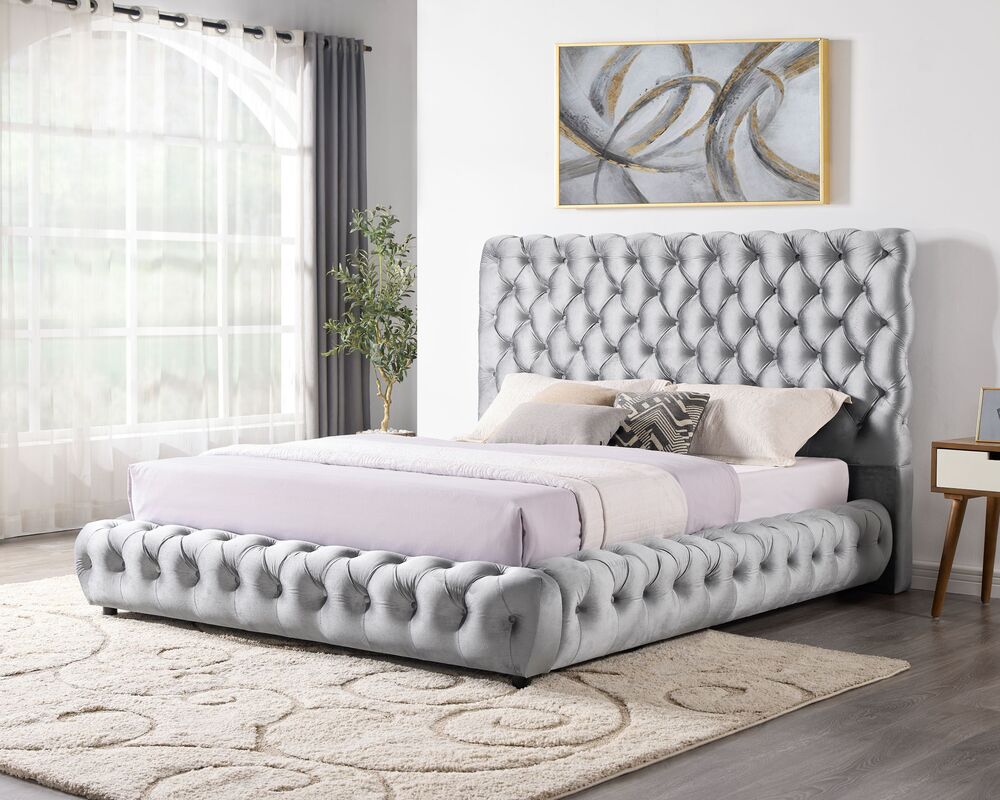 Dream Grey Velvet Queen Platform Bed