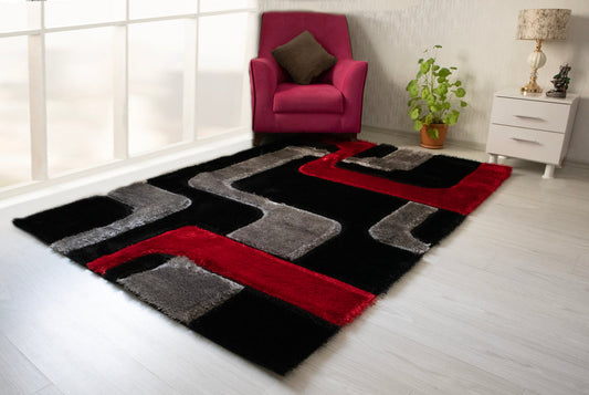 3D Shaggy RED-BLACK Area Rug - 3D199.  5X7