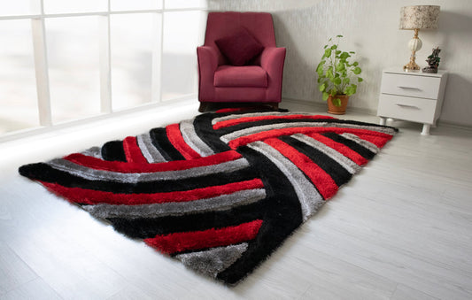 3D Shaggy GRAY-RED Area Rug - 3D333. 5X7