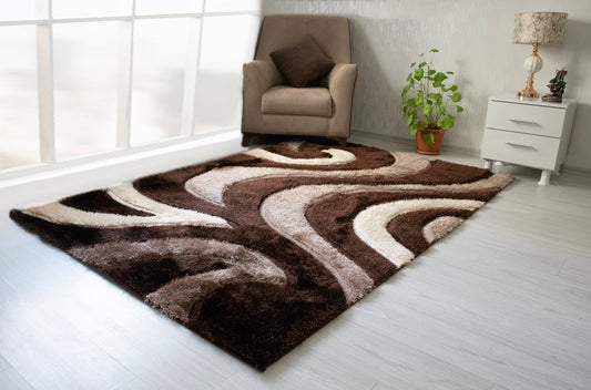 3D Shaggy BROWN-BEIGE Area Rug - 3D555. 5X7