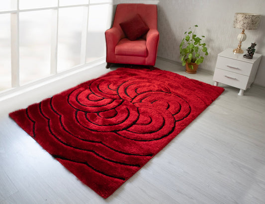 3D Shaggy RED Area Rug - 3D999. 5X7