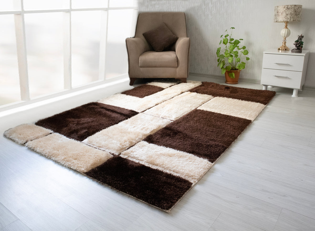 3D Shaggy BROWN-BEIGE Area Rug - 3D161 5X7