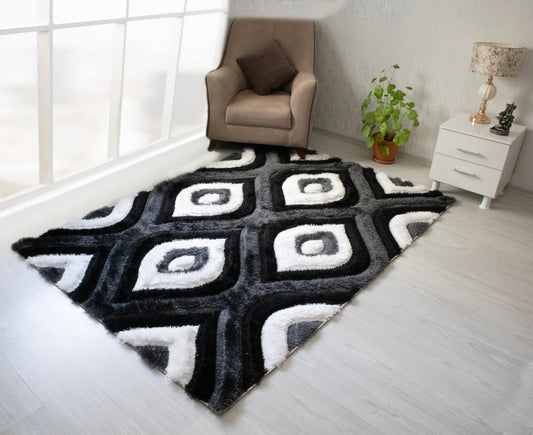 3D Shaggy GRAY-BLACK Area Rug - 3D151. 5X7