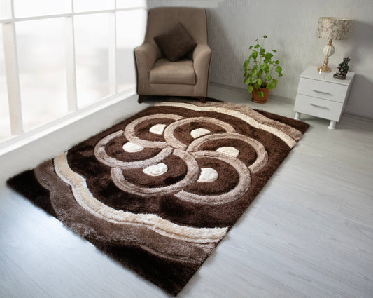 3D Shaggy BROWN-BEIGE Area Rug - 3D999. 5X7