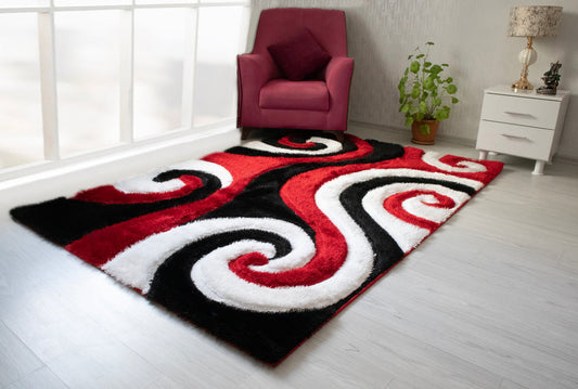 3D Shaggy RED Area Rug - 3D555. 5X7