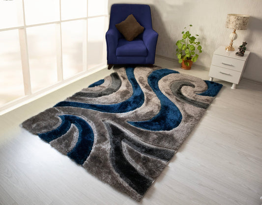 3D Shaggy BLUE Area Rug - 3D444. 5X7