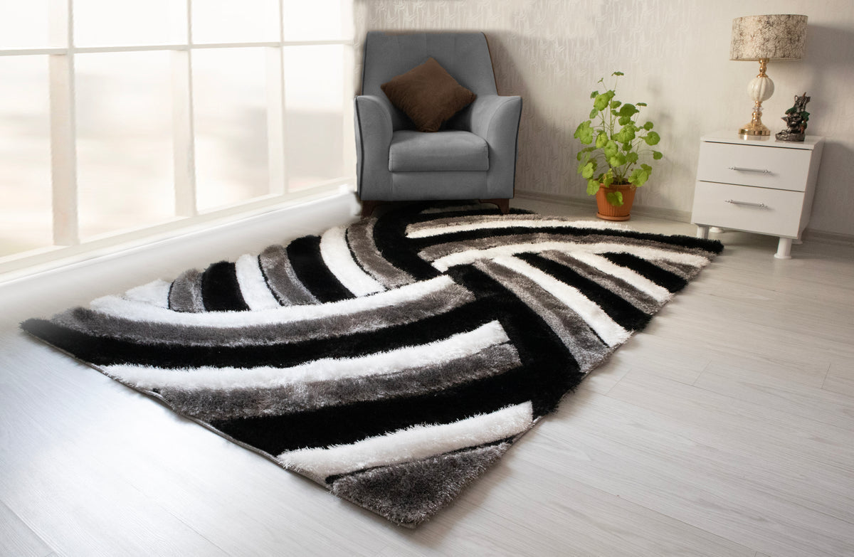 3D Shaggy GRAY-BLACK Area Rug - 3D333 5X7