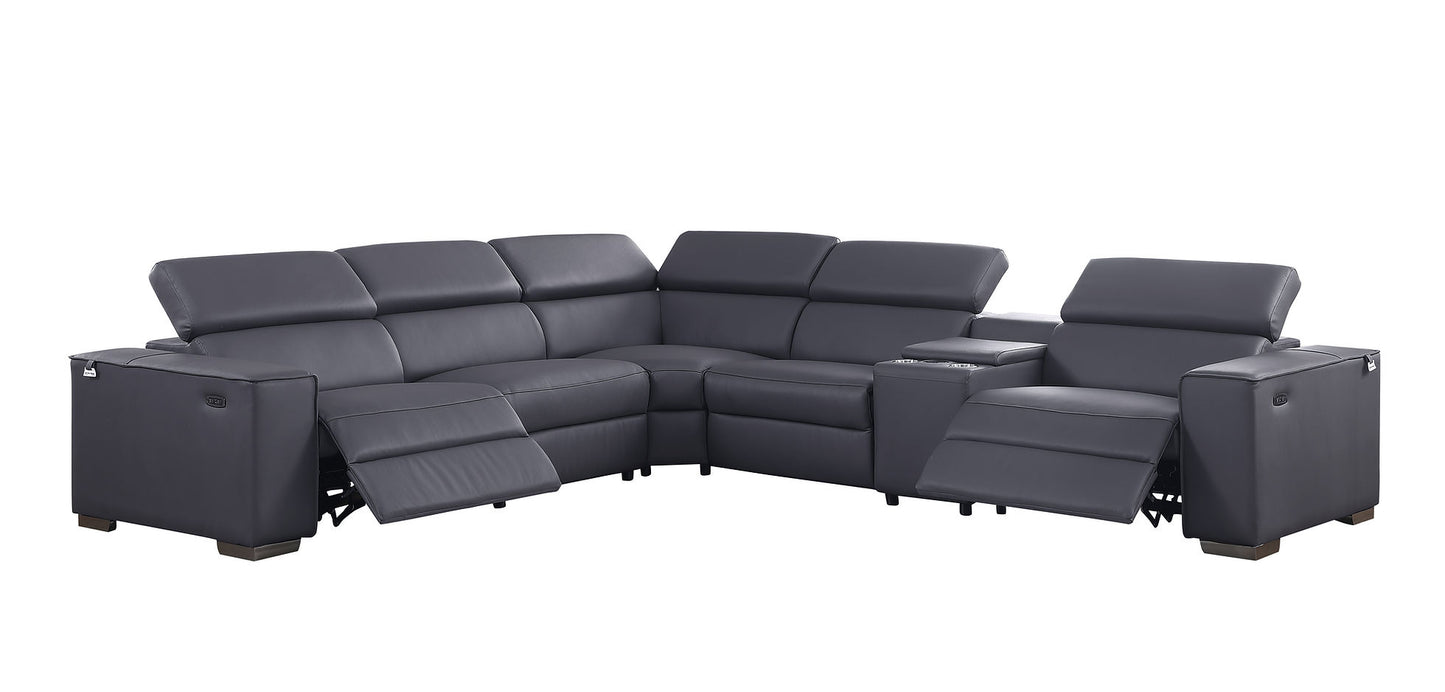 Picasso Dark Grey 2 POWER  Leather Match 6pc Sectional  MI631