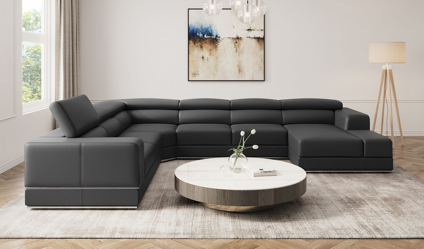 Pella Dark Gray Leather Match Sectional MI5106