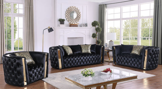 Roka Black Velvet Sofa and Loveseat S8290