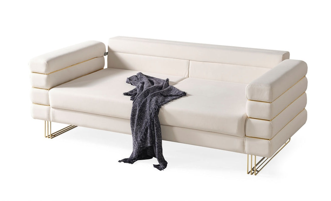 Luma Off White Velvet Sofa and Loveseat