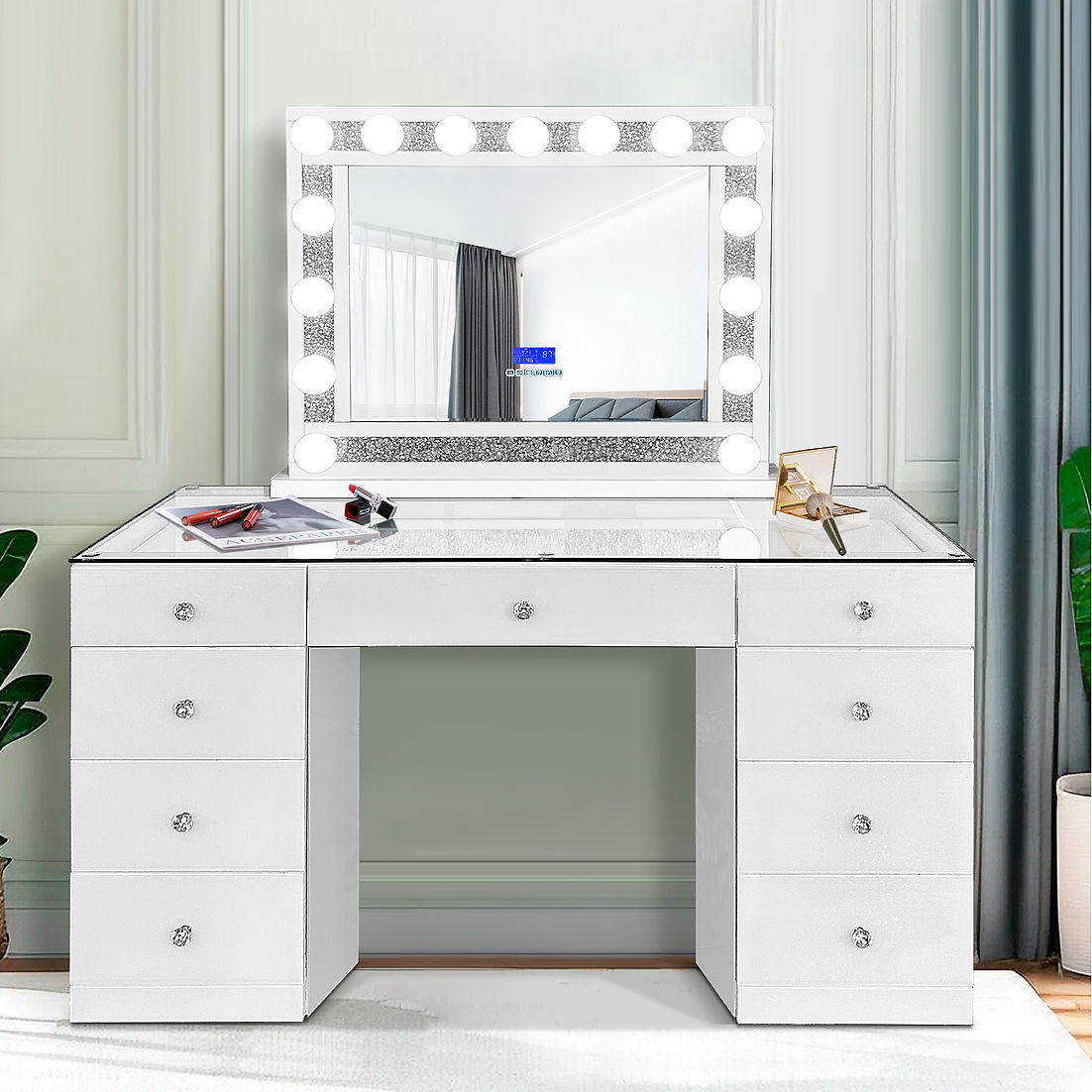 Biri White Double Drawer Vanity Set