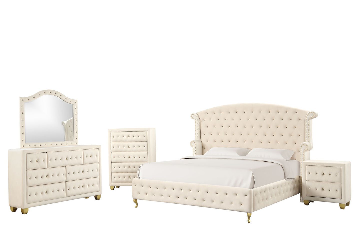 Olivia Beige Velvet Platform Bedroom Set B2029