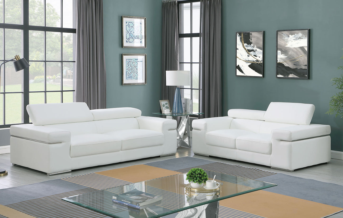 Soho White LEATHER MATCH Sofa and Loveseat S8020