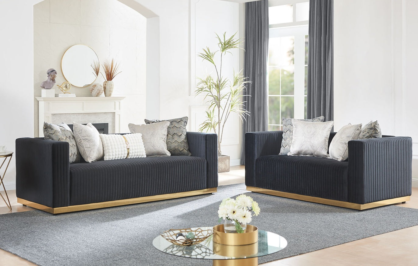 Alisha Black Velvet Sofa and Loveseat S3168